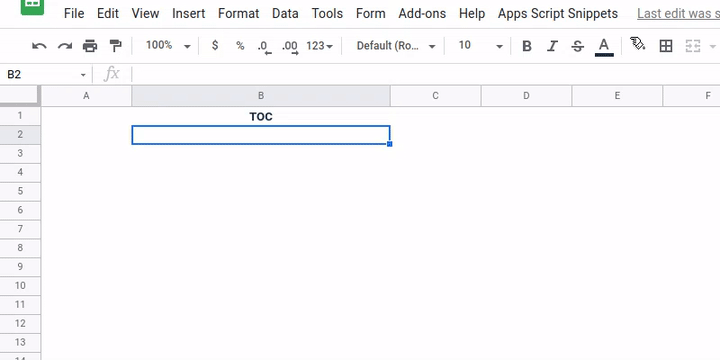 Snippet of TOC generator for Google Sheets